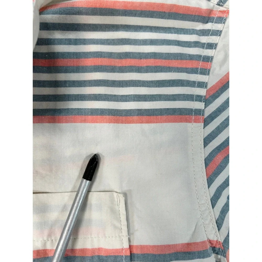 The North Face Mens Lrg Short Sleeve Button Down Striped Shirt Blue Coral White